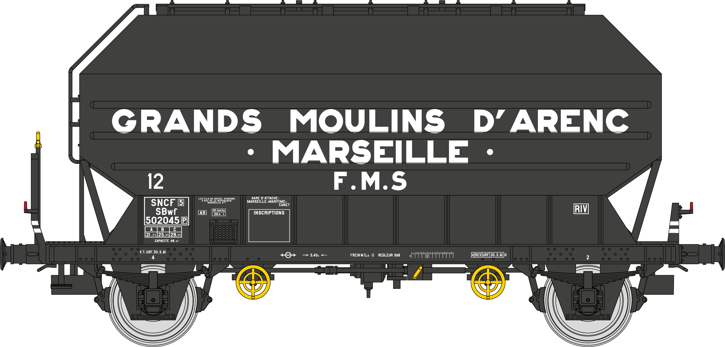 WB-900 - Set de 2 Céréaliers FRANGECO GRANDS MOULINS D'ARENC MARSEILLE Ep.III (wagon 1)