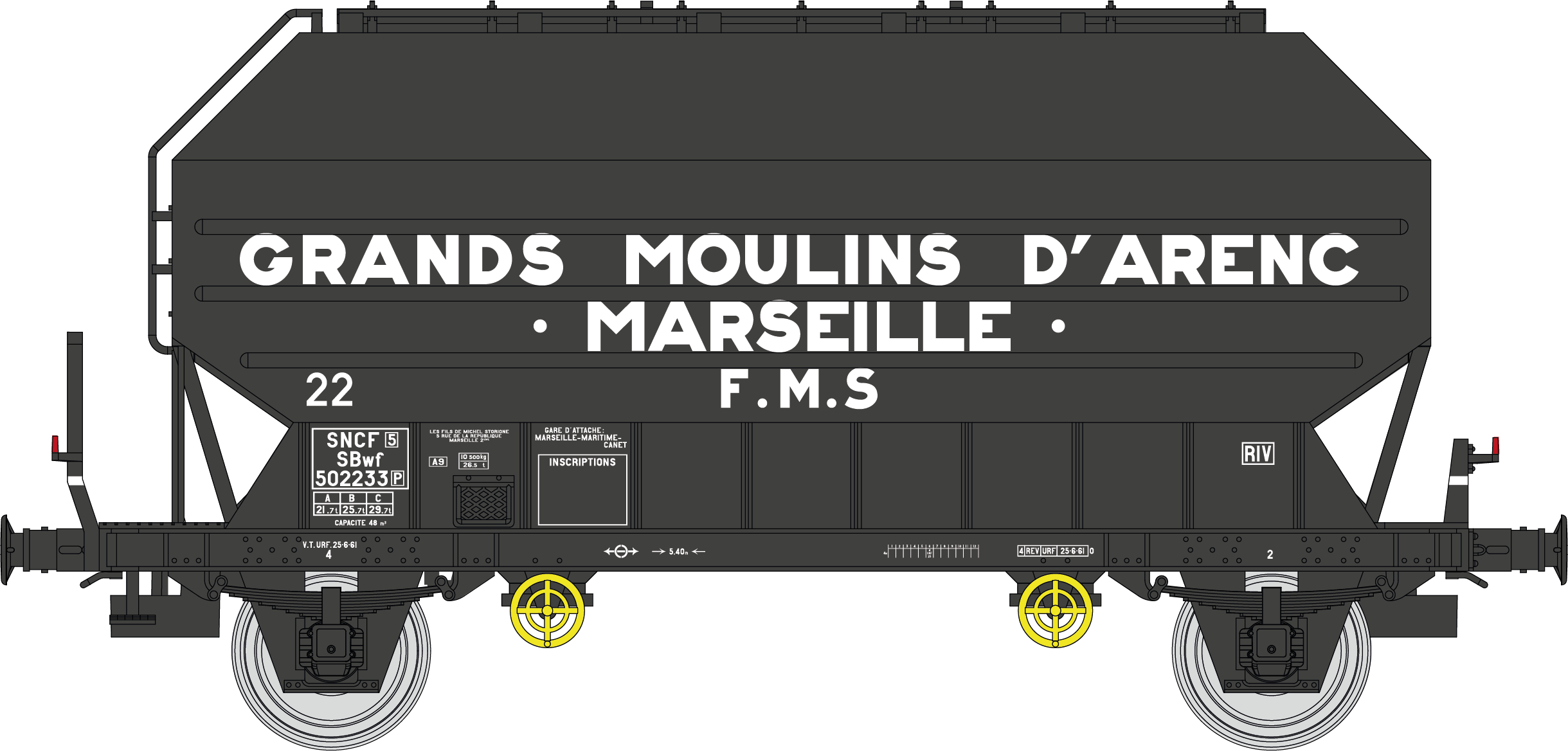 WB-900 - Set de 2 Céréaliers FRANGECO GRANDS MOULINS D'ARENC MARSEILLE Ep.III (wagon 2)