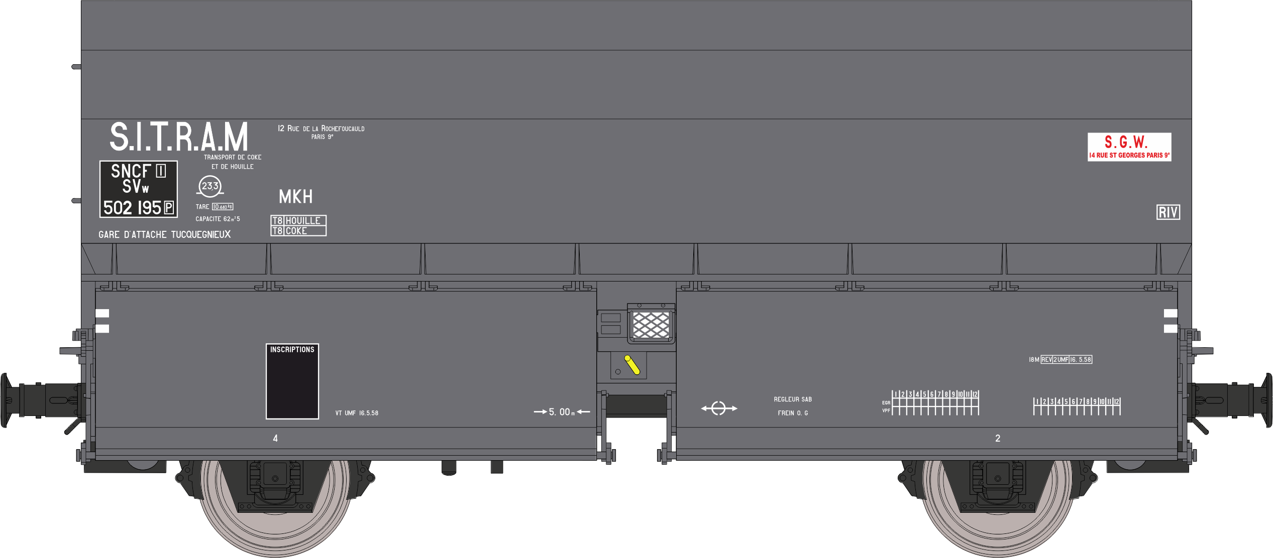 WB-970 - SET de 2 Wagons Coke STEMI 56 SITRAM Ep.III - Chargement de coke (wagon 1)