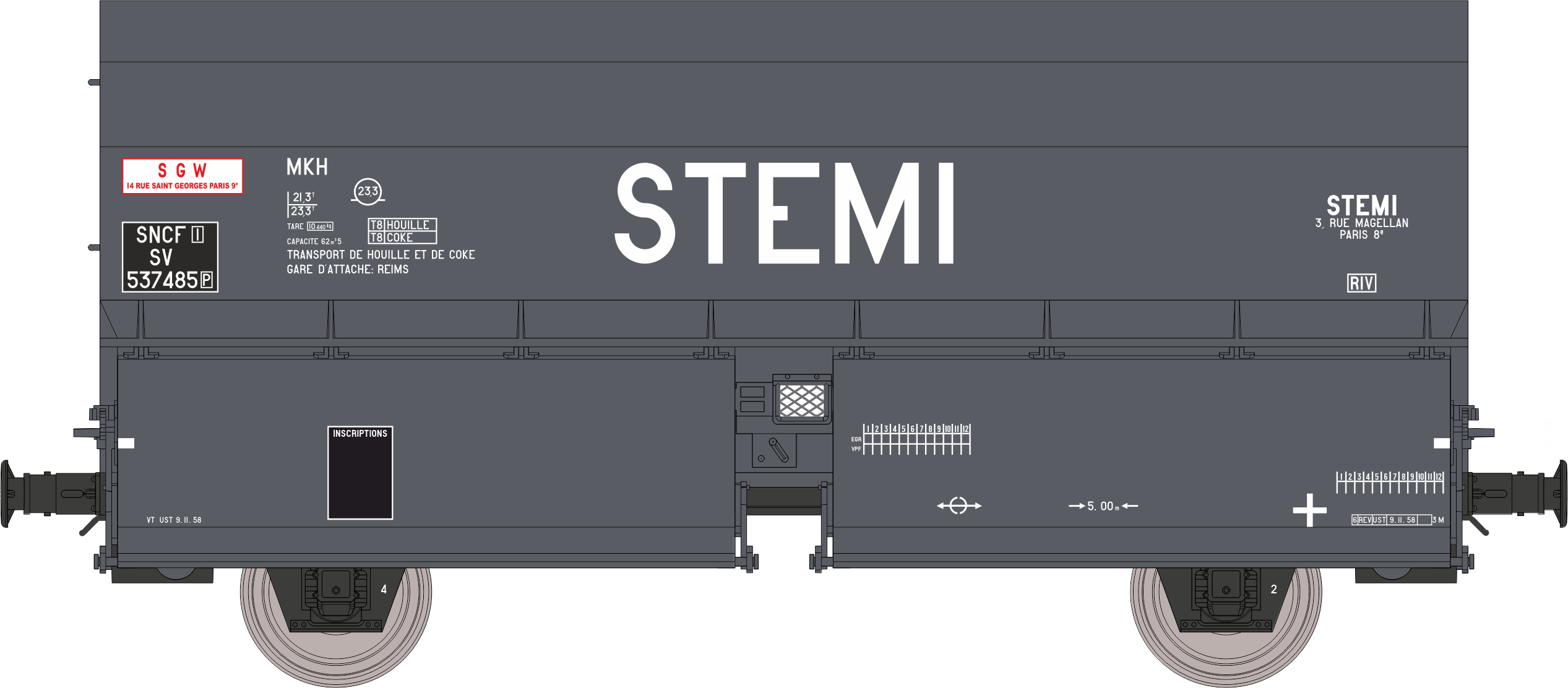 WB-973 - SET de 2 Wagons Coke STEMI 56 STEMI Ep.III - Chargement de coke (wagon 1)