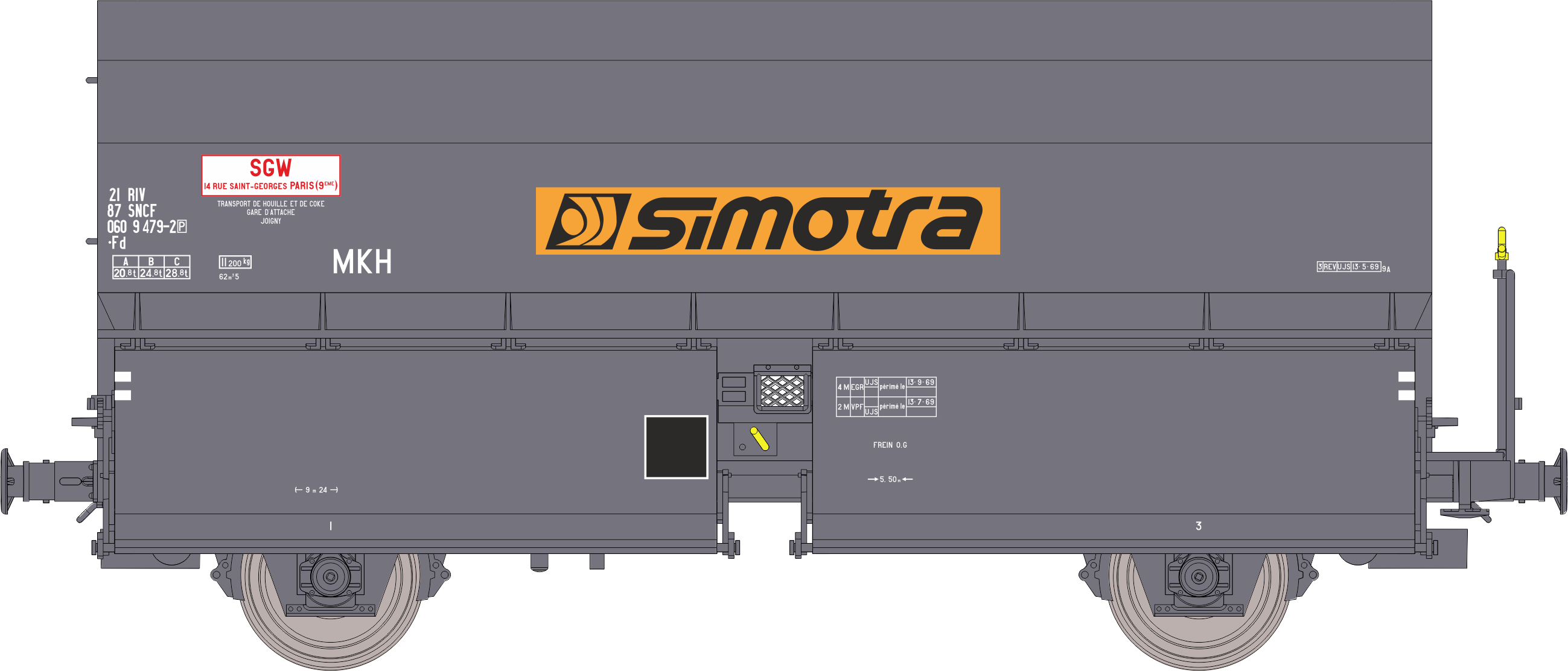WB-979 - SET de 2 Wagons Coke STEMI 56 SIMOTRA Ep.IV-V - Chargement de coke (wagon 1)