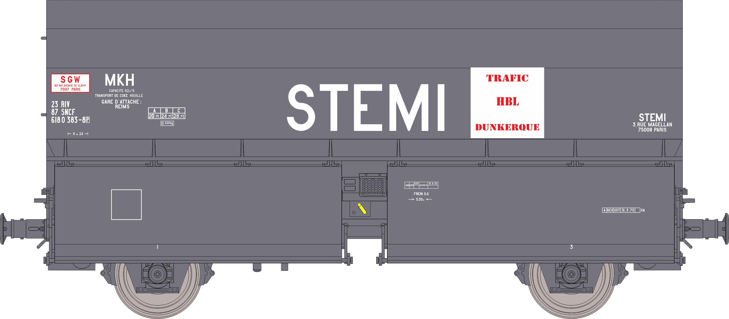 WB-981 - SET de 2 Wagons Coke STEMI 56 STEMI-HBL Ep.V - Chargement de coke (wagon 1)