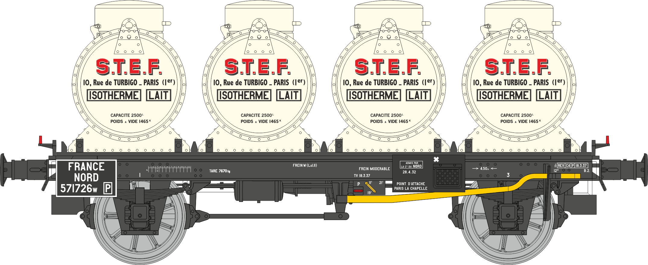 WB-953 - Plat + 4 Containers citerne à Lait STEF Ep.II NORD