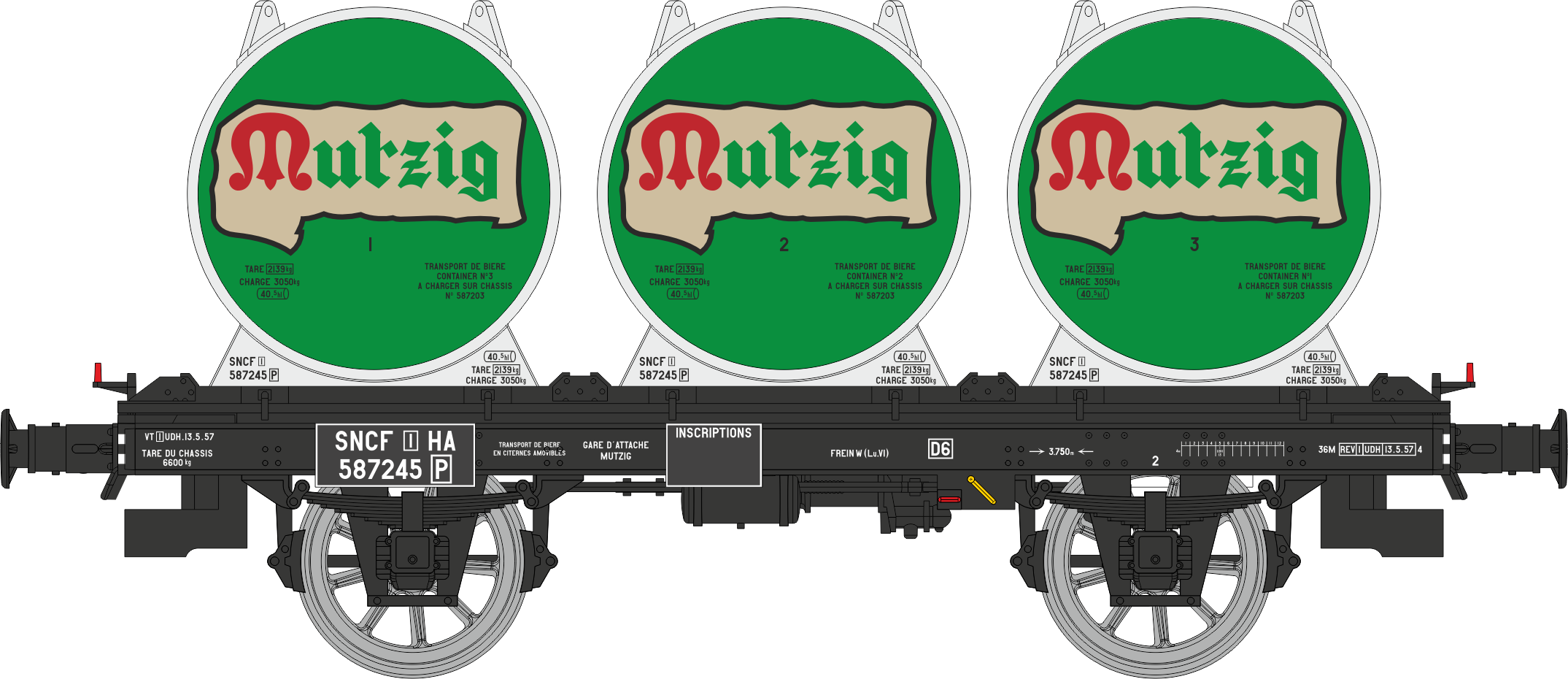 WB-994 - Plat + 4 Containers citerne à bière MUTZIG Ep.III