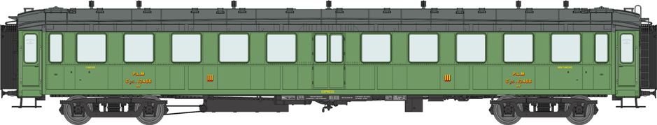 Voiture Bacalan verte reprise de peinture 2ème SNCF encadré jaune ép