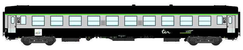 REE VB-072 - voiture UIC-b10-ter Rhone-Alpes vert gris cartouche corail