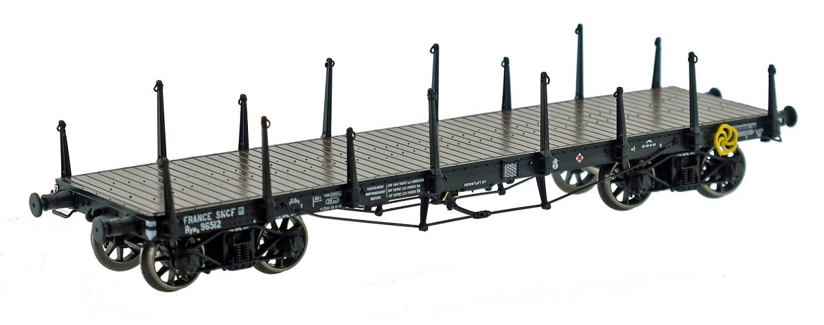 Wagon Plat TP, ranchers longs et guérite -Ree modeles WB545- bogies, SNCF